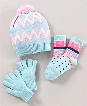 Model Woollen Blend Gloves & Socks Set Geometrical Design Blue - Diameter 12 cm