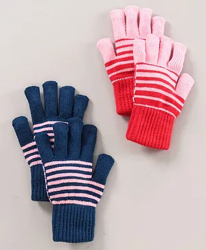 Model Woollen Gloves Set Stripes Design Pack of 2 - Blue Pink