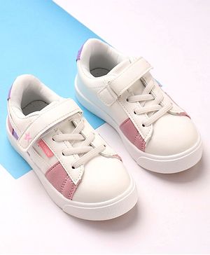 Cute Walk by Babyhug Lace Tie Up Sneaker Shoes - White Pink