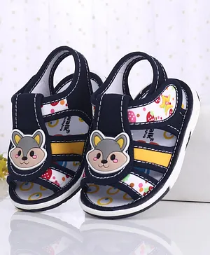 Cute Walk by Babyhug Sandals With Velcro Closure & Animal Patch - Blue