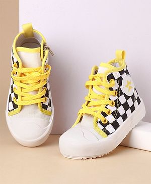 Cute Walk by Babyhug Checks Casual Shoes Lace Tie Up - Yellow