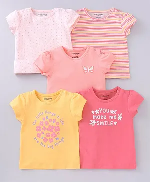 Babyoye Cotton Puffed Sleeves Tops Multi Print Pack Of 5 - Multicolor