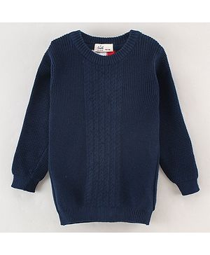 Simply Cotton Full Sleeves Cable Knitted Sweater - Blue