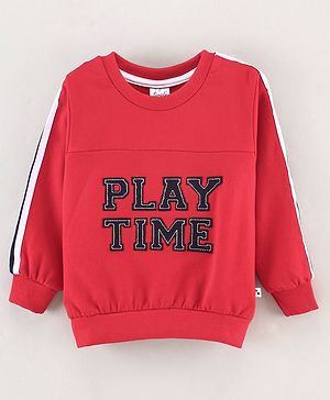 Simply Cotton Full Sleeves T-Shirt Text Print - Red