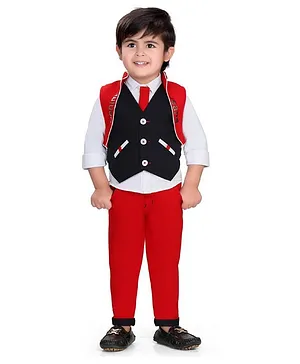 DOTSON Full Sleeves Abstarct Color Blocked 3 Piece Party Suit - Red