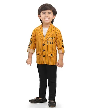 DOTSON Full Sleeves Striped 3 Piece Party Suit - Mustard