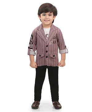 DOTSON Full Sleeves Striped 3 Piece Party Suit - Purple