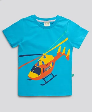 JusCubs Half Sleeves Helicopter Print T Shirt - Sky Blue