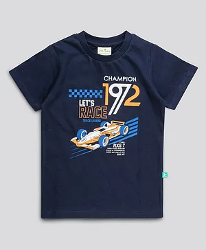 JusCubs Half Sleeves Let's Race Champion Formula 1 Car Printed Tee - Navy Blue