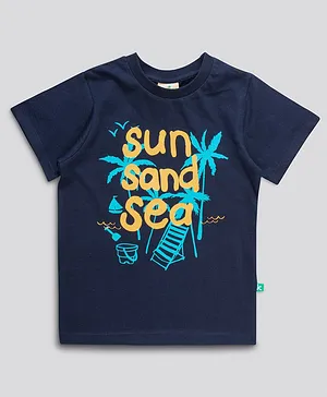 JusCubs Half Sleeves Sun Sand Sea Printed Tee - Navy Blue