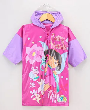 Dora Half Sleeves Hooded Raincoat Dora Print - Multicolor