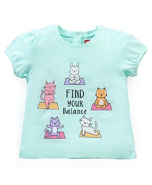 Babyhug Half Sleeves Top Kitty Graphics - Light Blue