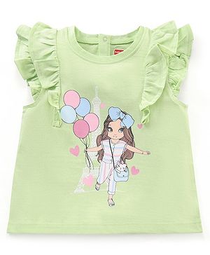Babyhug Short Sleeves Top With Graphics Print - Olive