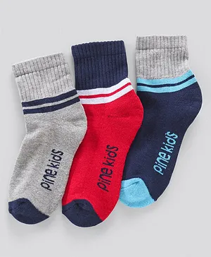 Pine Kids Anti Microbial Ankle Length Socks Text Print Set of 3 Pairs (Color May Vary)