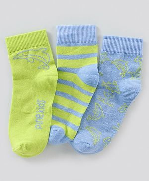 Pine Kids Regular Length Antimicrobial Socks Stripes & Dolphin Design Pack of 3 - Multicolor