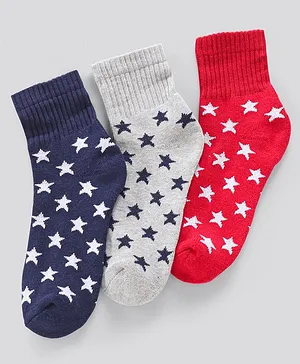 Pine Kids Anti Microbial Ankle Length Terry Socks Star Print Set of 3 Pairs (Color May Vary)