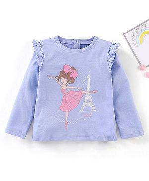 Babyhug Full Sleeves Tee with Graphics & Frill Detailing - Light Purple