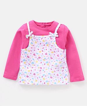 Babyhug Full Sleeves Tee with Printed Tank Tee - Pink