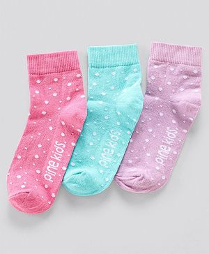 Pine Kids Anti Microbial Socks Dot Design Set of 3 Pairs (Color May Vary)