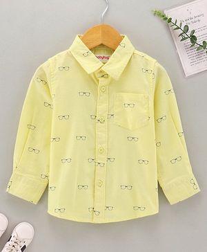 Babyhug Cotton Woven Full Sleeves Shirt Glasses Print - Yellow