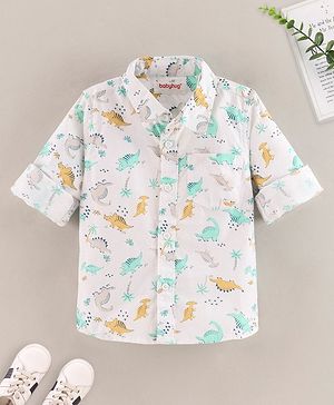Babyhug Full Sleeves Shirt Dino Print - White