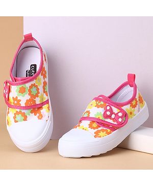 Cute Walk by Babyhug Casual Shoes With Velcro Closure Floral Print & Butterfly Applique- Pink