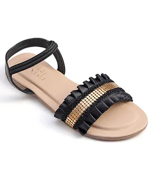 Hola Bonita Party Wear Sandals Pleated Detailing - Black