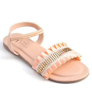 Hola Bonita Party Wear Sandals Pleated Detailing - Orange