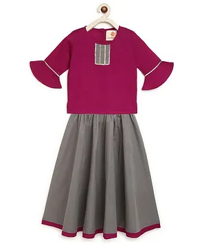 Charkhee Three Fourth Sleeves Gota Patti Work Choli With Lehenga - Dark Pink