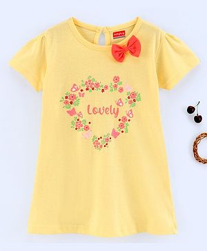 Babyhug 100% Cotton Half Sleeves Frock Floral Print - Red & Yellow
