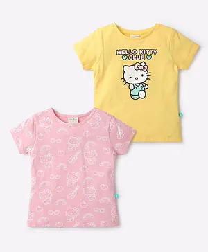 JusCubs Pack Of 2 Half Sleeves Hello Kitty Printed Tees - Yellow & Pink