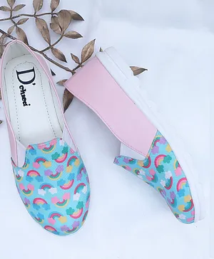 D'chica Rainbow Print Casual Wear Slip On Shoes - Pink & Blue