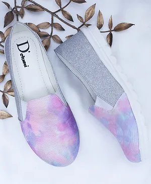 D'chica Glitter & Tie Dye Print Casual Wear Slip On Shoes - Silver & Multi Color