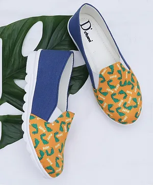 D'chica Dinosaurs Print Casual Wear Slip On Shoes - Yellow & Blue