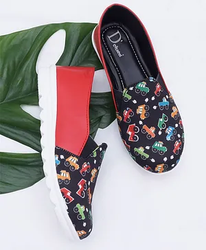 D'chica Dinosaurs Print Casual Wear Slip On Shoes - Black & Red