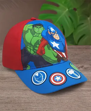 Kidsville Hulk & Captain America With Logo Placement Printed Cap - Red