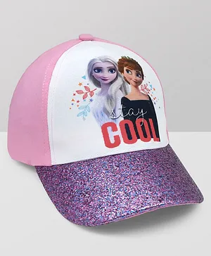 Kidsville Frozen Elsa & Anna With Stay Cool Text Printed Shimmery Visor Cap - Pink