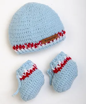 The Original Knit Unisex Handmade Cap & Booties Winter Wear Set - Ice Blue