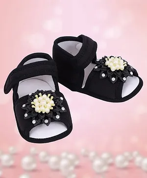 Coco Candy Stone & Bead Embellished Flower Applique Booties - Black