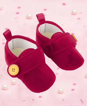 Coco Candy Button Detailed Velcro Closure Booties - Dark Pink