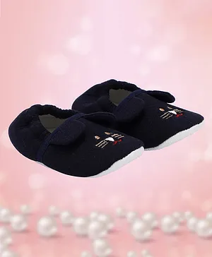 Coco Candy Lion Face Embroidered Ear Detailed Booties - Navy Blue