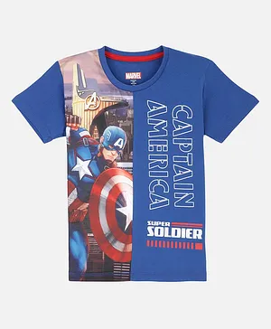 Kidsville Half Sleeves Marvel Avengers Captain America Printed Tee - Blue