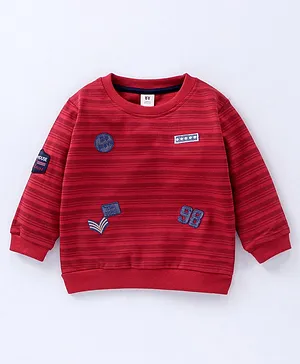 ToffyHouse Full Sleeves Tee Text Embroidered - Red