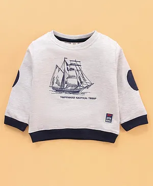 ToffyHouse Full Sleeves T-shirt Boat Print- Grey