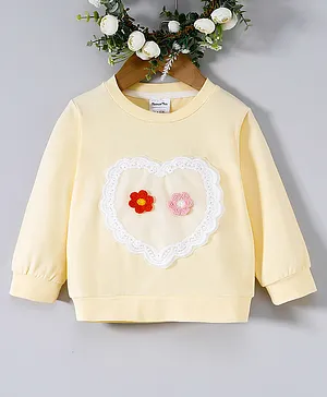 Kookie Kids Cotton Full Sleeves Floral Embroidery Tee - Yellow