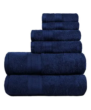 SWHF Chic Home Premium Solid 550 GSM Cotton Towels Pack of 6 - Blue