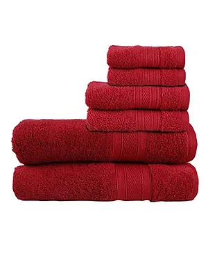 SWHF Chic Home Premium Solid 550 GSM Cotton Towels Pack of 6 - Red