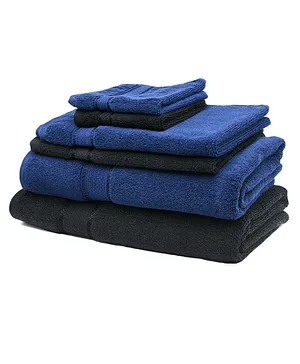 SWHF Chic Home Premium Solid 550 GSM Cotton Towels Pack of 6 - Blue Black