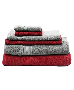 SWHF Chic Home Premium Solid 550 GSM Cotton Towels Pack of 6 - Red Grey