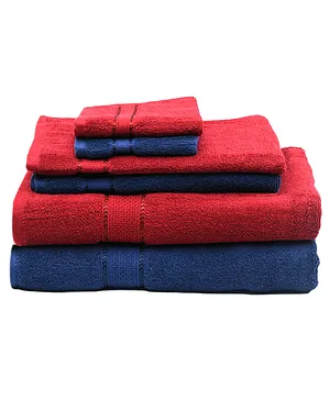 SWHF Chic Home Premium Solid 550 GSM Cotton Towels Pack of 6 - Blue Red